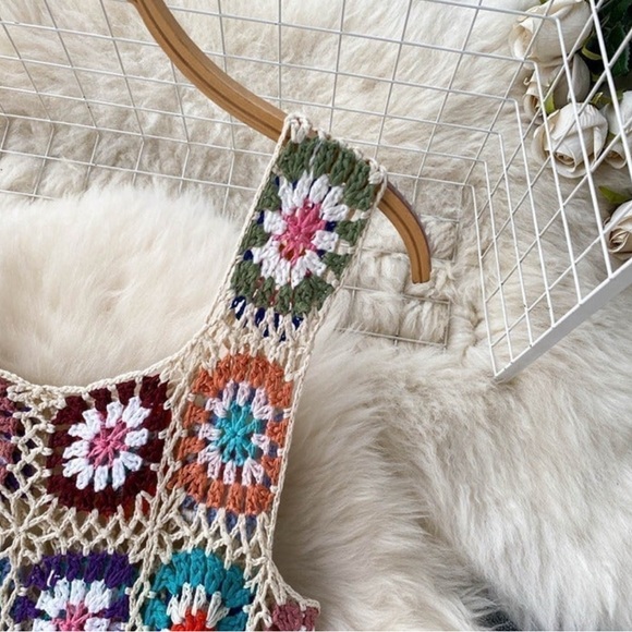 Boho Hawaiian Polynesian Multicolor Crochet Fringe Dress - Picture 2 of 6